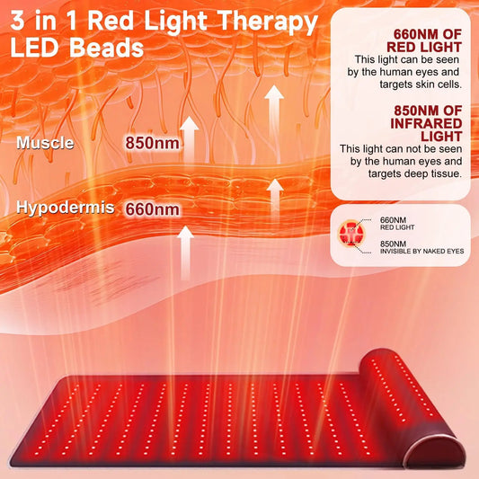 ThermaLuxe Pro – Red Light Heating Massage Mattress with Neck Support