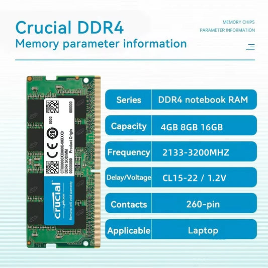 Crucial DDR4 Laptop Memory RAM 4GB 8GB 16GB PC4-2133 2400 2666 3200MHZ 1.2V 260PIN Notebook RAM in Stock