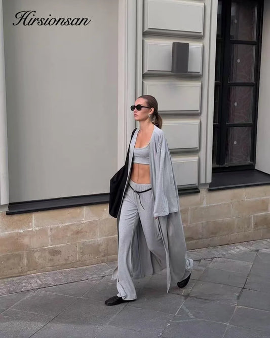 Hirsionsan Modal Soft Loose Sets Women Casual Three Pieces Long Sleeve Cardigan & High Waist Pants & Vest Outfits Tracksuit 2025