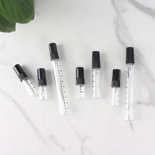 100pcs 5ML/10ML mini glass spray bottle with scale, travel bottle perfume dispenser bottle for scent liquid sample DIY spraying