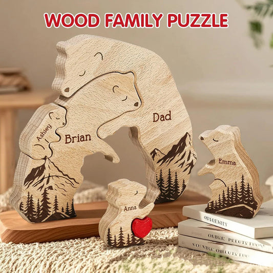 Personalized Art Wooden Bear Family Puzzle, Baby's Birth Gift, Thanksgiving Christmas Holiday Heart Warmer Gift, Gift for Mom