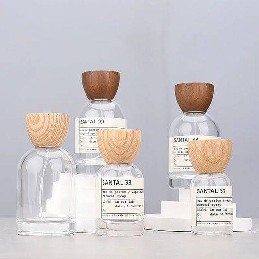 High-grade 30/50/100ml Empty Clear/ Frosted Glass Perfume Bottle Screw Wood Lid Spray Bottle Toner Atomizer Cosmetic Bottles