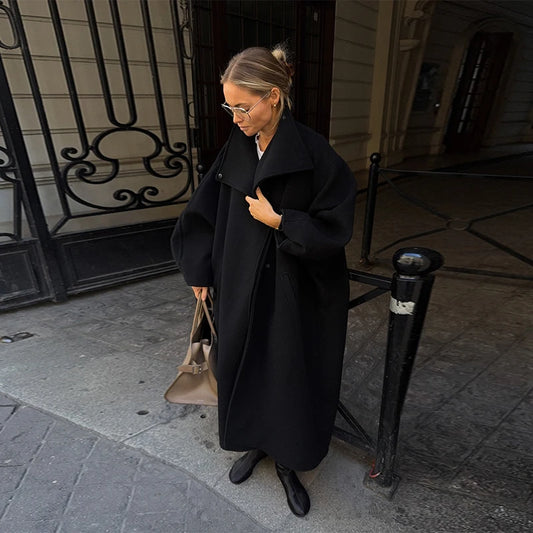 Fashion Loose Women's Trench Coat Stand Collar Batwing Sleeve Oversized Long Coats 2025 New Autumn Casual Street Chic Outwear