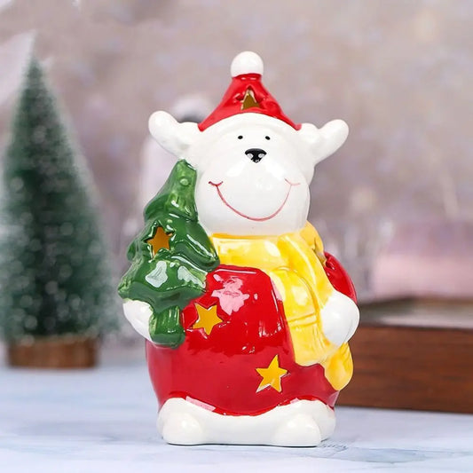 Crafts Ceramic Christmas Night Light Cute Handmade Atmosphere Light Reusable Artificial Christmas Snowman Statue Children