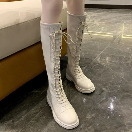 Footwear Elegant with Low Heels Ladies Boots Lace-up Shoes for Women Laces Black 2025 New Waterproof Winter Novelty Hot Fashion