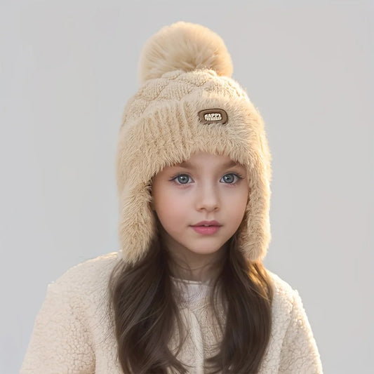 Kids Winter Hat with Ear Flaps - Soft Warm Beanie for Boys & Girls, Pastel Pink Cold Weather Skiing, Snowboarding, Outdoor