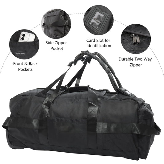 80L Rolling Duffle Bag with Wheels 31" Heavy-Duty Foldable Travel Duffel Bag Water-Resistant Wheeled Luggage with Shoulder Strap
