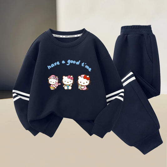Sanrio Baby Girl Clothes Set Autumn Kid Hello Kitty Printed Sweatshirts Pullover Top & Pants 2pcs Suit Children Boys Tracksuits
