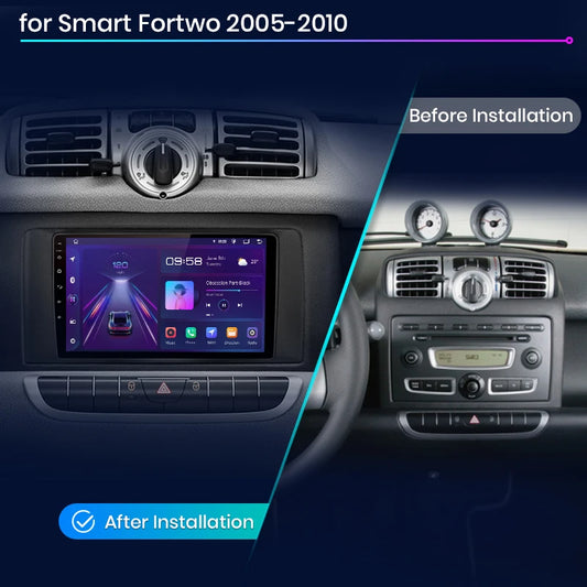 Rádio automóvel Junsun Wireless CarPlay Android Auto para Mercedes Benz Smart Fortwo 451 2005 - 2010 GPS Multimédia 2DIN Sistemas estéreo