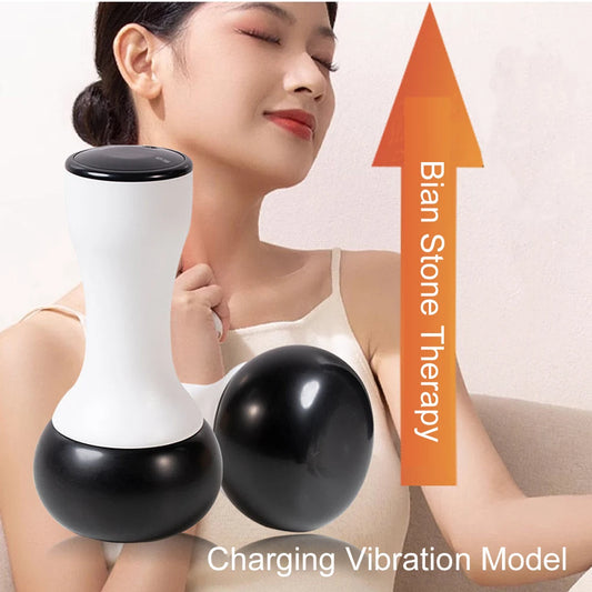 Hot Stone Vibration Massager Bianstone Guasha SPA Therapy Muscle Relaxation Tool