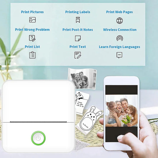 Mini Portabl Printer Inkless Sticker Maker, Free Cut Small Pocket Printer, Portable Thermal Printer for Photo Journal Notes Memo