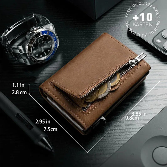 YATBEST Men's RFID Wallet – Ultra-Thin Tri-Fold Zipper Coin & Card Holder