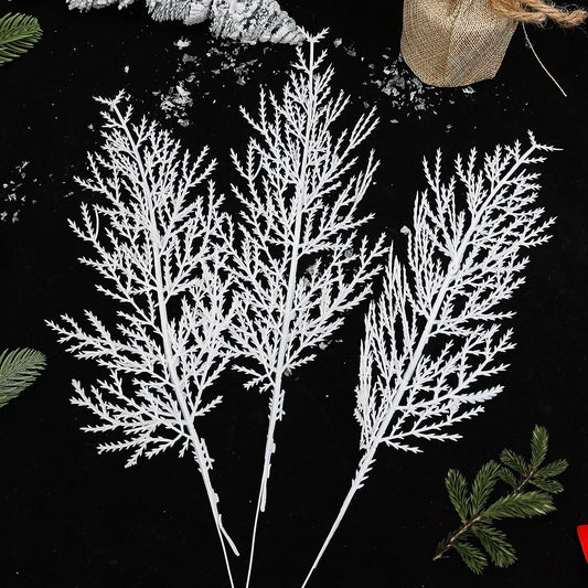 Agulhas de pinheiro branco enfeites artificiais para árvores de Natal faça você mesmo ramos de folhas grinalda decoração de jardim doméstico artigos para festas de ano novo