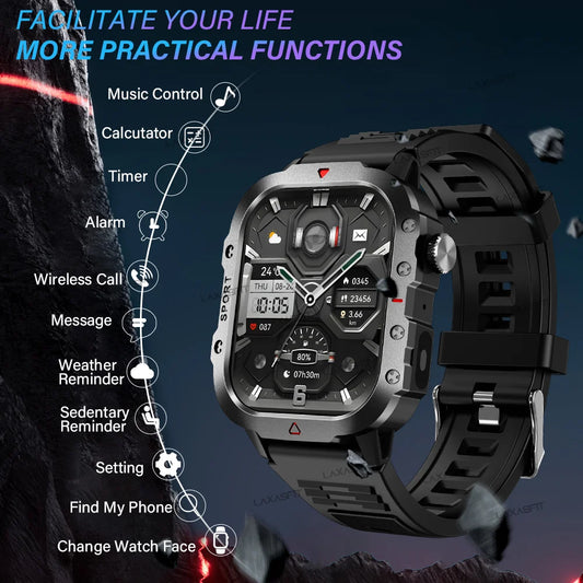 KESHUYOU Outdoor Smart Watch 2.01" HD LED Flashlight Bluetooth Talking Watch