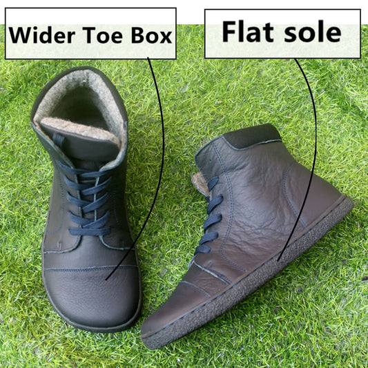 Barefoot Leather Boots With Wool Linning Inside For Women man Zero Drop Wider Toes Box