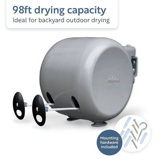 98ft Retractable Clothesline Weather-Resistant Heavy Duty PVC Coated Line Wall Mounted Storage Reel with Fixings Laundry