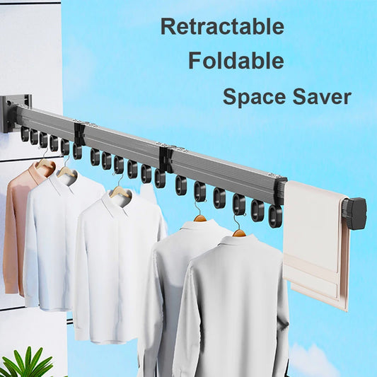 Wall Mount Folding Clothes Drying Rack With Retractable Extension Pole Reusable 3-Fold Clothes Drying Rack Home Space Saver