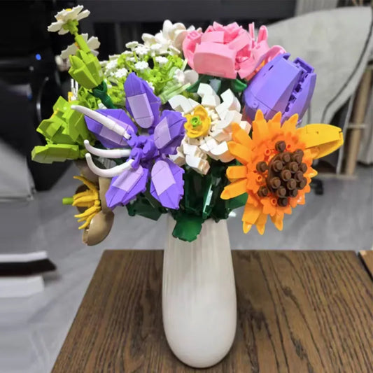 Calendário do Advento 2025 com blocos de construção de ramos de flores para adultos e crianças, calendários de contagem decrescente para o Natal de 24 dias com 24 tipos de flores