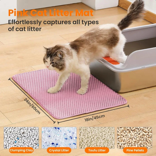 Cat Litter Mat 24x18 Inches Large Double Layer Honeycomb Cat Litter Trapping Mat Non Slip Waterproof Urine Proof Cat Litter Box