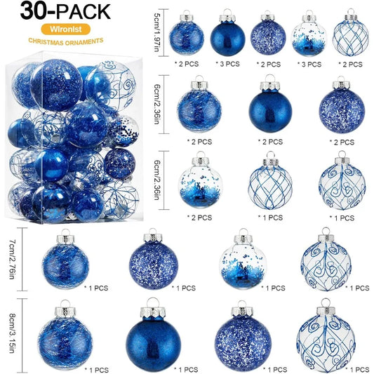 Shatterproof Clear Large Plastic Christmas Ball Ornaments Set with Stuffed Delicate Decorations for Holiday Tree Hanging Decora