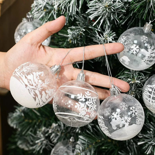 Transparent White Snow Ball Christmas Balls Pendant Xmas Tree Decoration Clear Baubles Hanging Ornament New Year Party Supply