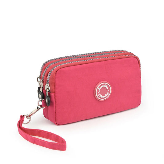 Fashion Solid Color Triple Zipper Wallet – Large Capacity Ladies Coin & Phone Purse