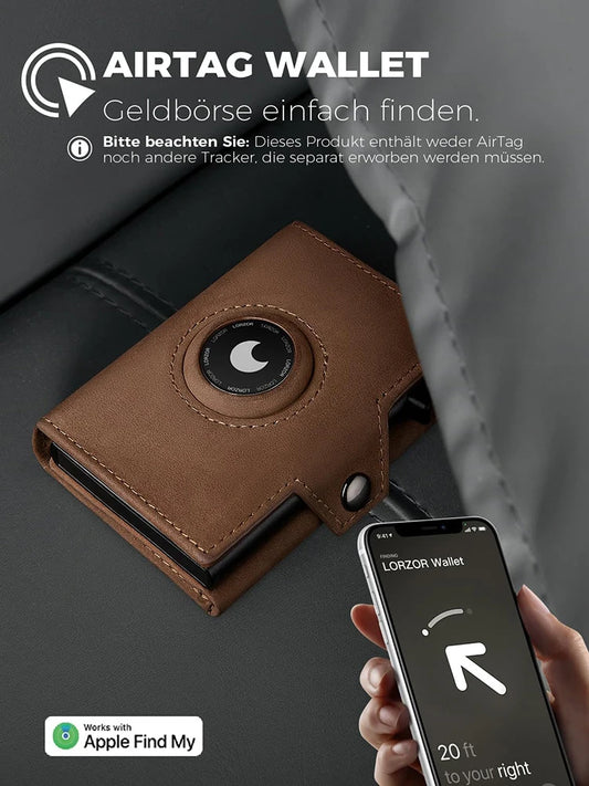 YATBEST Men's Leather Wallet RFID Anti-Theft Coin Pocket Card Clip with AirTag