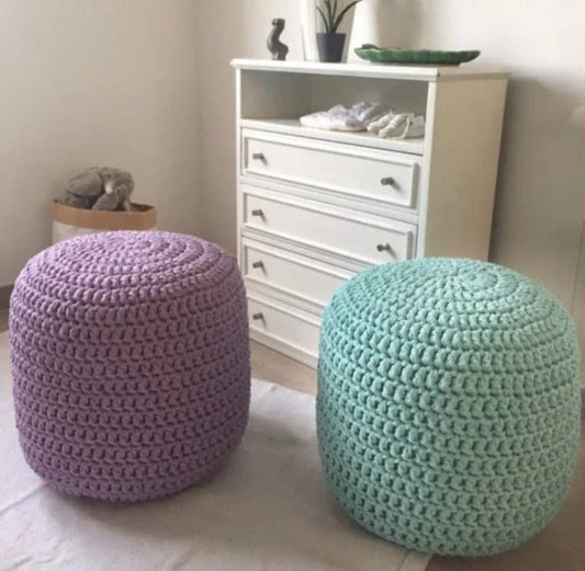 Crochet Pouffe Ottoman - Light Mint