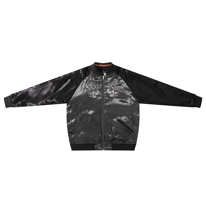 Mens Loose Fit Polyester Embroidered Chinese Style Jacket