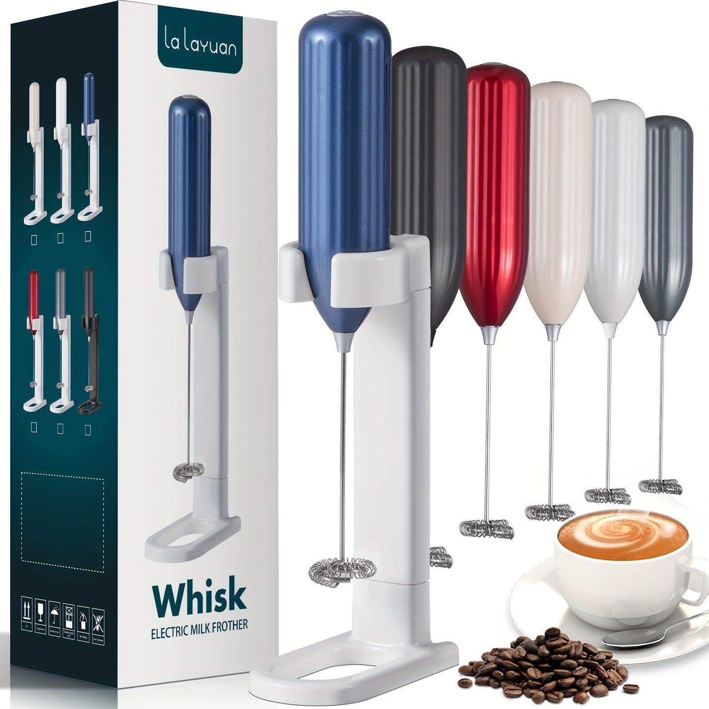 1pc, Lalayuan Powerful Electric Milk Frother, Mini Milk Foamer, Battery Operated (Not Included) Stainless Steel Drink Mixer, Handheld Electric Whisk For Coffee, Latte, Cappuccino, Chocolate, Matcha