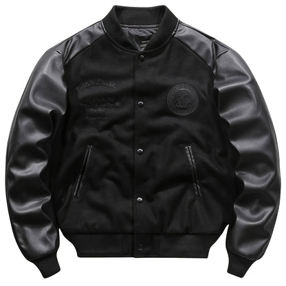 Retro Embroidered Varsity Baseball Jacket – Thick Vintage Style Coat for Men