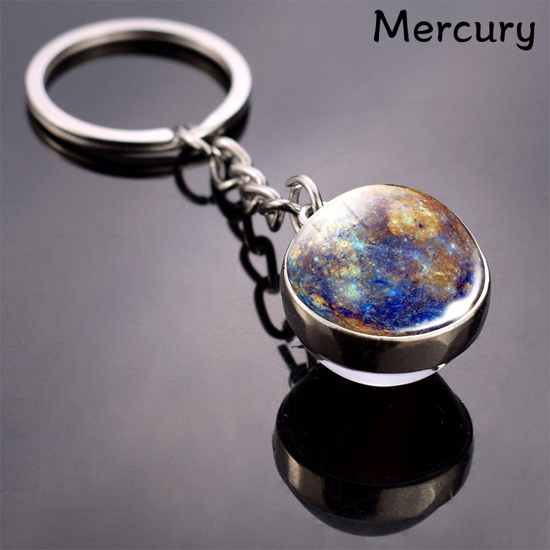 Celestial Solar System Keychain – 8 Planet Designs with Moon Phase Charm