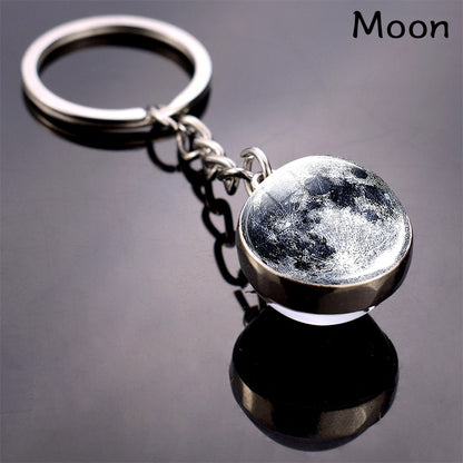 Celestial Solar System Keychain – 8 Planet Designs with Moon Phase Charm