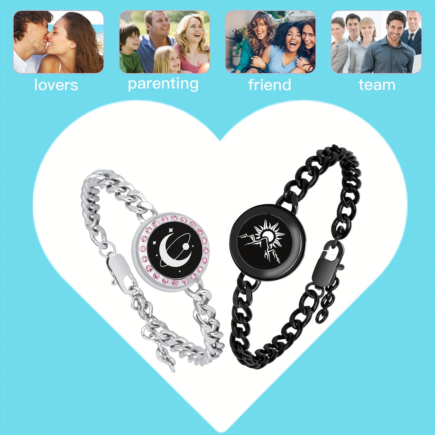 Long Distance Touch Bracelets – Vibration & Light-Up Smart Matching Set for Couples