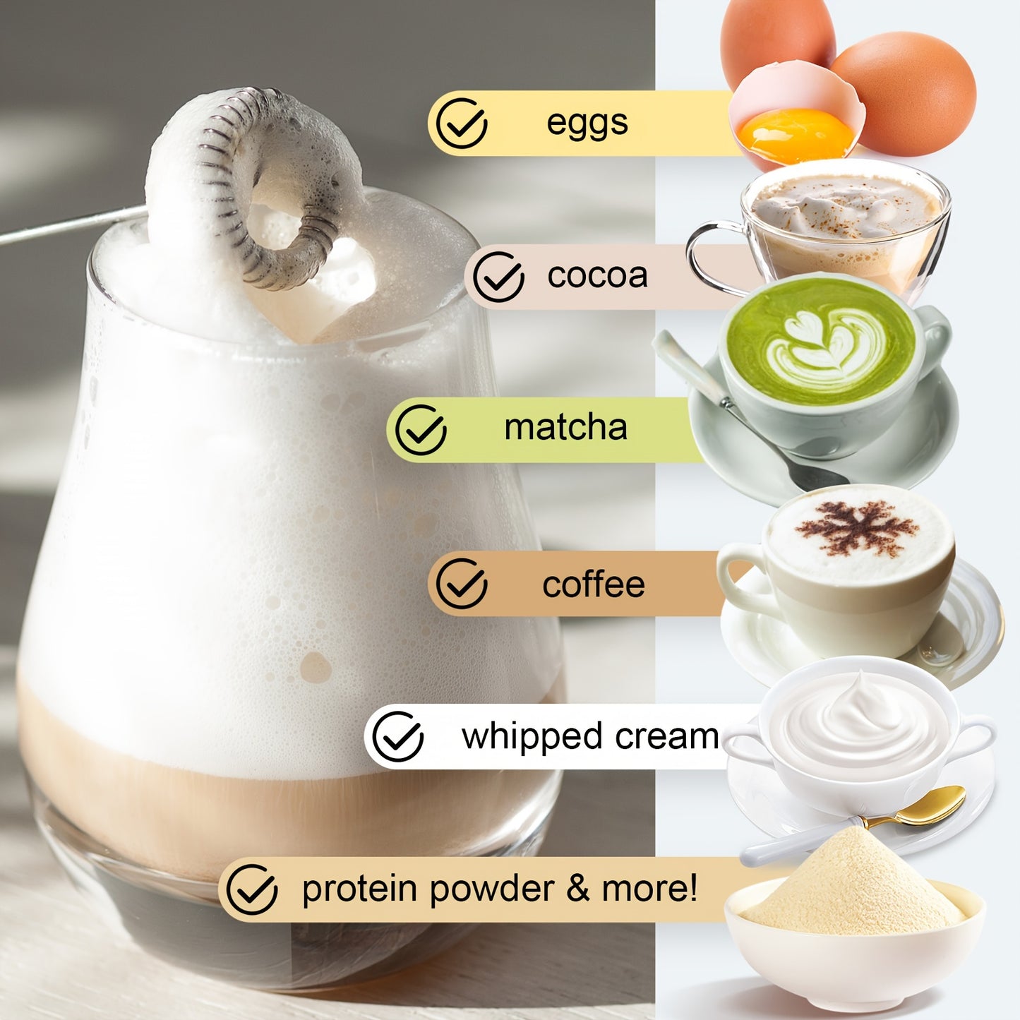 1pc, Lalayuan Powerful Electric Milk Frother, Mini Milk Foamer, Battery Operated (Not Included) Stainless Steel Drink Mixer, Handheld Electric Whisk For Coffee, Latte, Cappuccino, Chocolate, Matcha