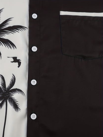 Plus Size Men's Hawaiian Shirt – Vivid Coconut Tree Print, Ultra-Loose Fit, Ideal for Big & Tall Gentlemen