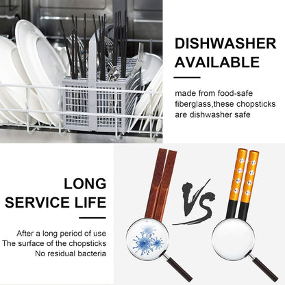 10 Pairs Fiberglass Chopsticks, Non-Slip Chopsticks, Dishwasher Safe for Chinese Style Japanese Food Cooking Chopstick (9.5 Inch Five Colors)