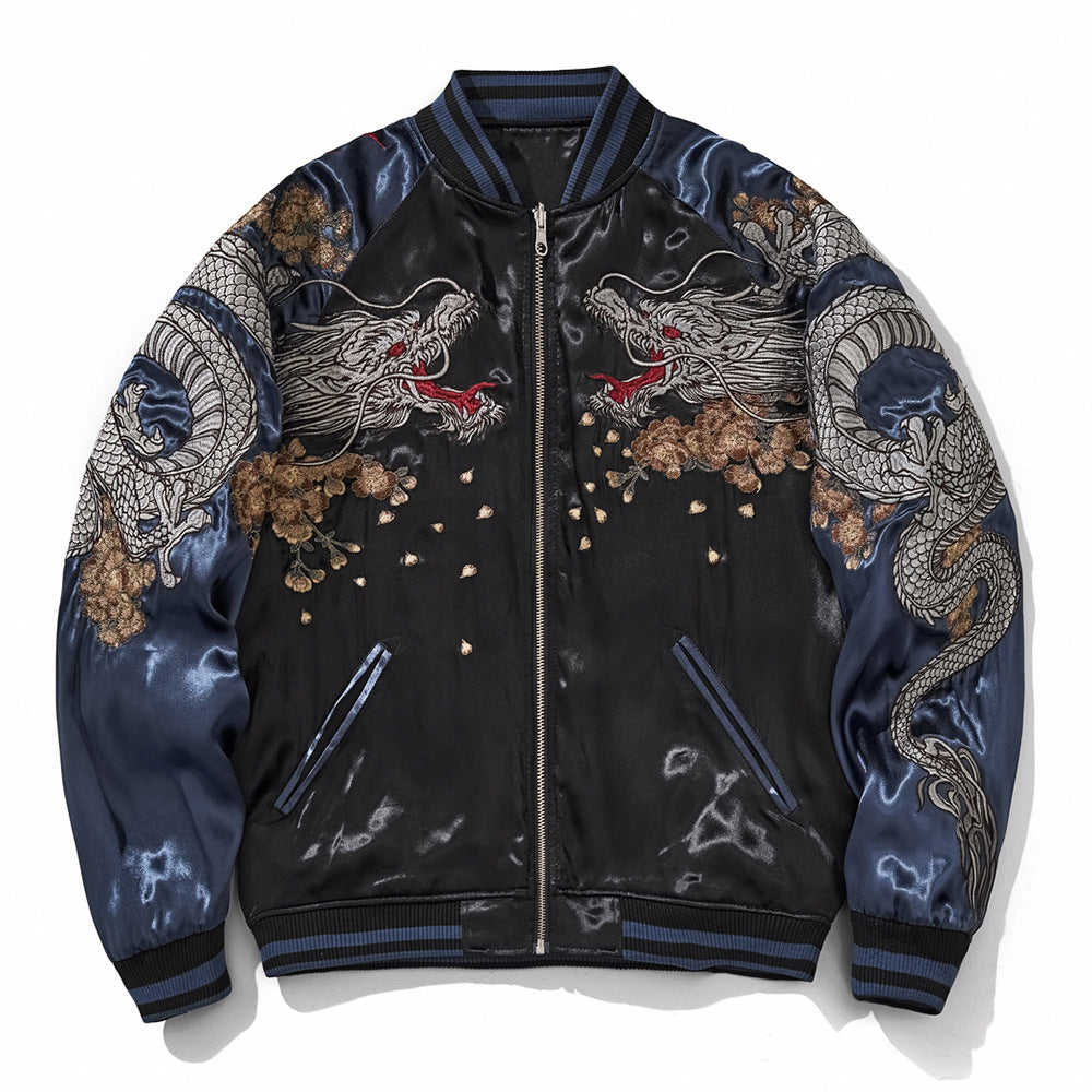 Mens Loose Fit Polyester Embroidered Chinese Style Jacket