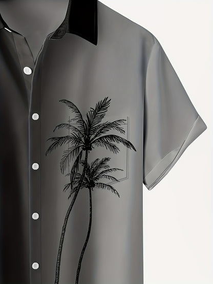 Plus Size Men's Hawaiian Shirt – Vivid Coconut Tree Print, Ultra-Loose Fit, Ideal for Big & Tall Gentlemen