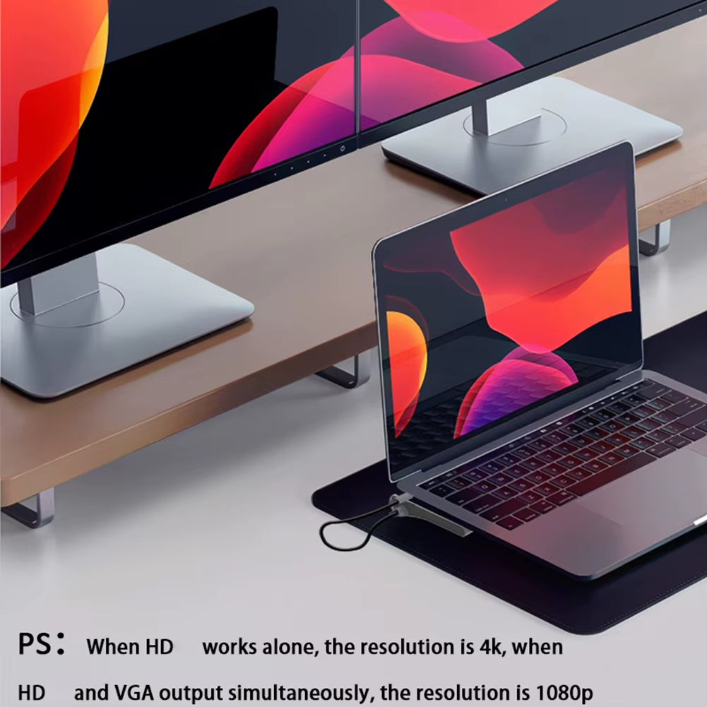 12 in 1 Type-C Adapter HUB USB 3.1 to Dual Hdmi-Compatible 4K Docking Station