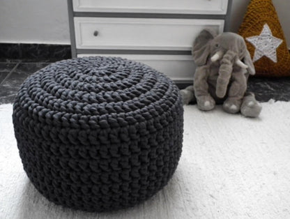 Crochet Pouffe Ottoman - Charcoal