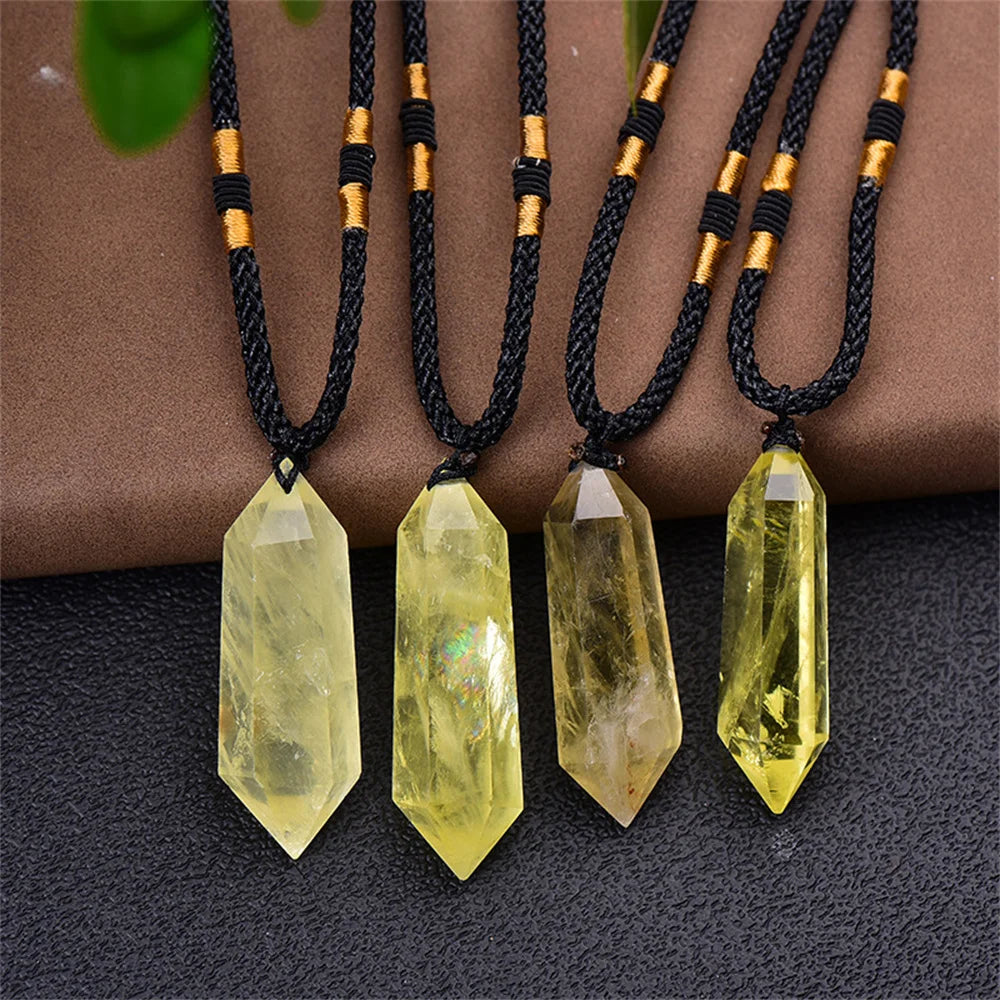 1Pc Natural Amethyst Citrine Malachite Pink Crystal Pendant Double Pointed Hexagonal Necklace Gemstone Reiki Healing Crystals