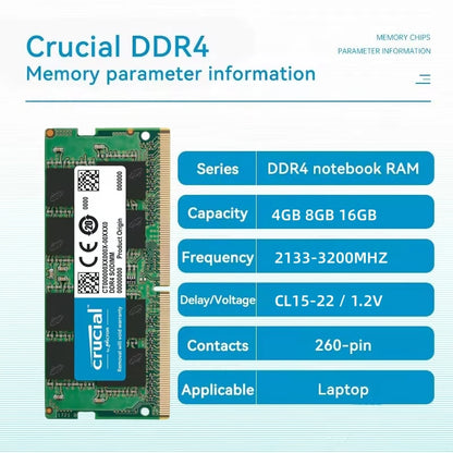Crucial DDR4 Laptop Memory RAM 4GB 8GB 16GB PC4-2133 2400 2666 3200MHZ 1.2V 260PIN Notebook RAM in Stock