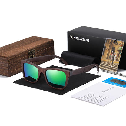 GM Bamboo Wooden Sunglasses Polarized Handmade Mirror Coating Lenses Gift Box