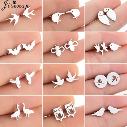 Multiple Mini Stainless Steel Bird Jewelry Earrings 2024 Trend For Women Girls Cute Crane Parrot Bee Hummingbird Studs oorbellen