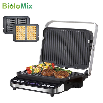 BioloMix Electric Food Veggie Flat Top Grill Multi Kitchen Baker Machine Griddle Smokeless Grilled Meat Baking Pancake Maker