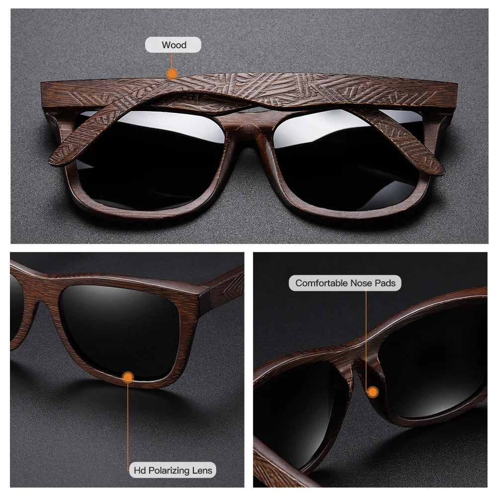 GM Bamboo Wooden Sunglasses Polarized Handmade Mirror Coating Lenses Gift Box