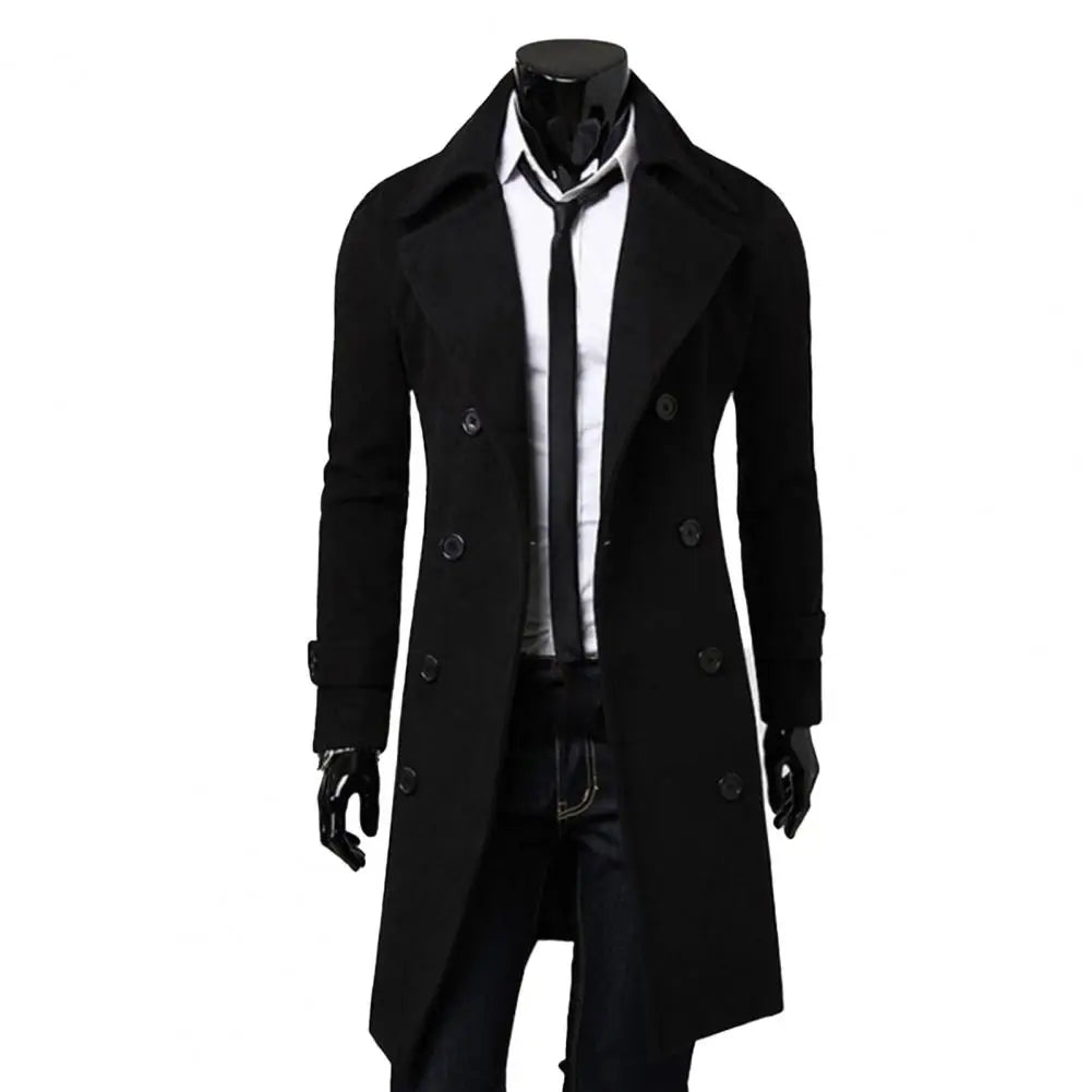 Autumn Winter Long Trench Coat Double-breasted Solid Color Mid-Length Windproof Thick British Slim Jacket gabardina hombre