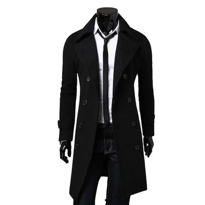 Autumn Winter Long Trench Coat Double-breasted Solid Color Mid-Length Windproof Thick British Slim Jacket gabardina hombre