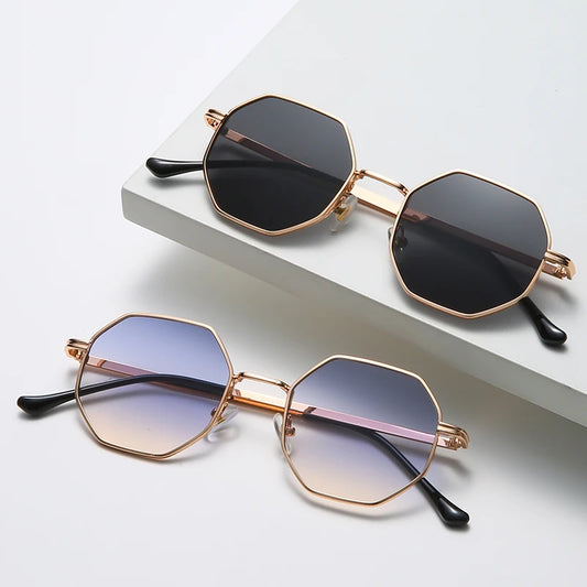 Polygon Metal Sunglasses Women Men Vintage Luxury Mirror UV400 Designer Shades